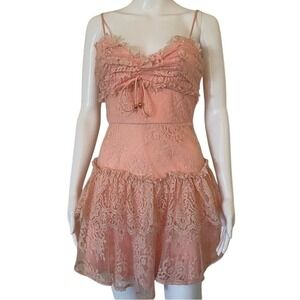 Angel Biba St‎ Tropez Cami Strap Frill Trim Lace Mini Party Dress Peach Blush S